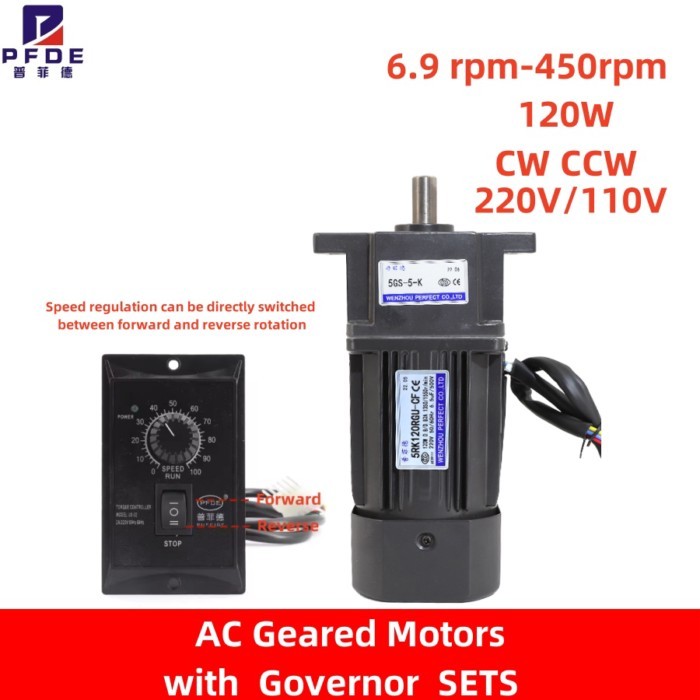 220V AC Geared Motors 120W CW CCW  180K-3K  6.9 rpm-450rpm  Induction Small Machine Geared BOX with