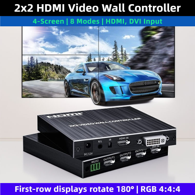 4 หน้าจอ HDMI DVI Video Wall Controller 2x2 1080P 60Hz Multi Video Screen Processor 4 Way TV Wall Sp