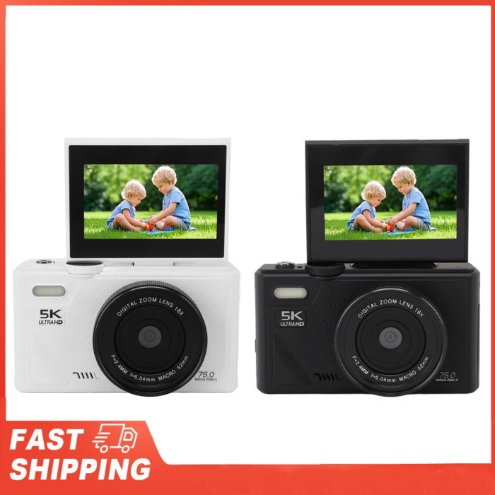 3 Inch 5K 75MP HD Digital Camera Mirrorless Camera Smile Detection Image Stabilization Autofocus wi