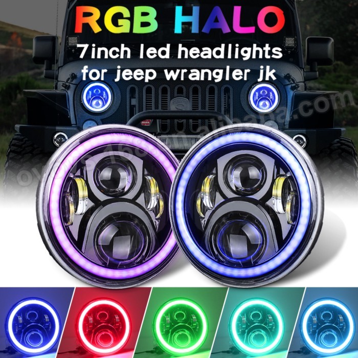 OVOVS Waterproof RGB Halo Ring 7inch Motorcycle Led Headlight Auto 7 Inch Led Headlight For Jeep Wr