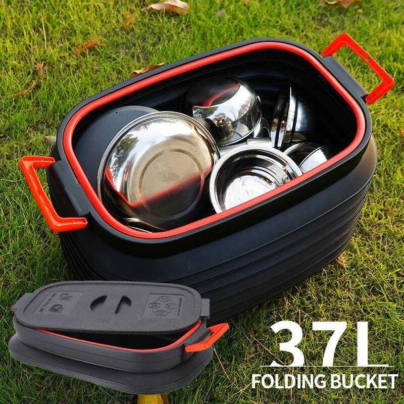 C Outdoor 37L Telescopic Bucket Storag Car Glove Box Multi-Function Storage Fishing Bucket With Lid