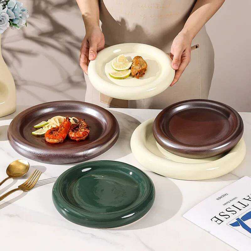 C Solid Color Donuts Cake Plate Creative Ceramic Steak Plate Dessert Plate Salad Plates Sushi Plate