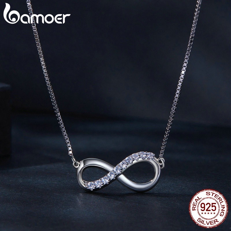 ♞,♘Bamoer สร้อยคอเงินสเตอร์ลิง 925 ประดับเพชร 100% เครื่องประดับแฟชั่น MSN018