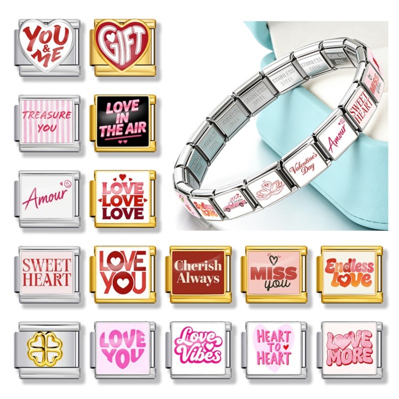 Original Design Miss Sweet Heart Love Vibes สแตนเลส Charm เครื่องประดับอิตาเลี่ยน Link fit 9 มม.สร้อยข้อมือของขวัญวันหยุด DIY