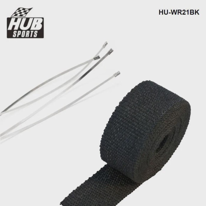 HUB sports Black Heat Exhaust Thermal Wrap Tape With Stainless Ties 2"X10meter For TOYOTA SUPRA MK3