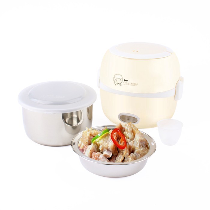 DMWD MINI Rice Cooker Thermal Heating Electric Lunch Box 2 Layers Portable Food Steamer Cooking Con