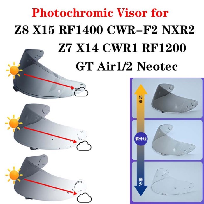 Photochromic Helmet Visor for SHOEI Z8 X15 RF1400 CWR-F2 NXR1/2 X14 Z7 CWR1 RF1200 Xspirit GT Air1/