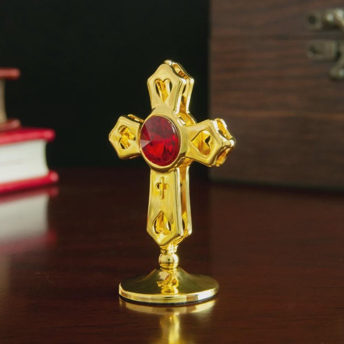 HTISOK Church Supplier Metal Jesus Icon Crucifix Orthodox Table Cross With Stand For Prayers Jerusa