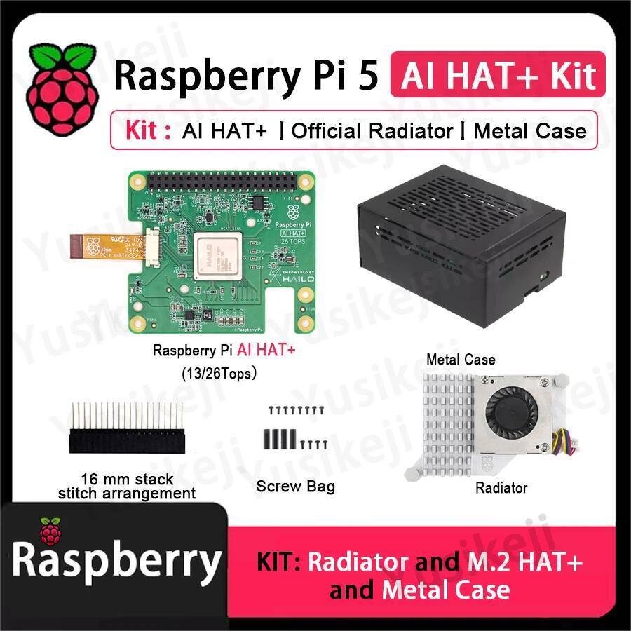 Original Raspberry Pi 5 AI HAT+ บอร์ดขยาย AI KIT 13Tops 26Tops M.2 HAT+ PCIe Hailo-8 Hailo-8L , หมวก