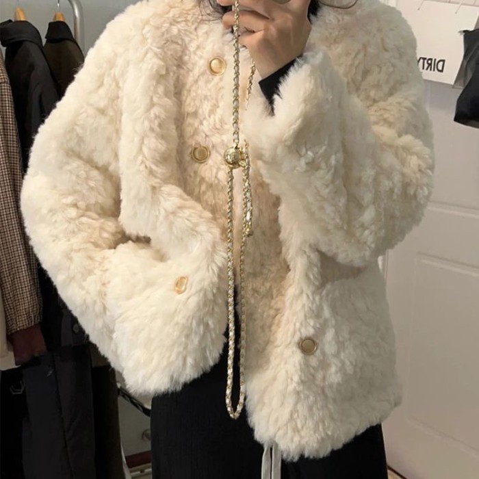 Xiaoxiangfeng Brushed Rabbit Fur Coat Women Small Loose Plus Cotton Fur Top Cotton