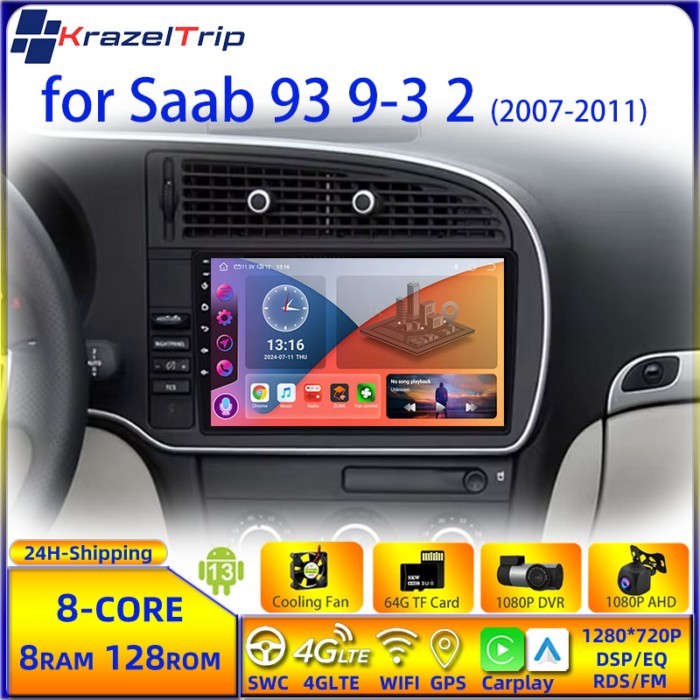 9 inch 8 Core 4G WIFI Car Radio Stereo for Saab 93 9-3 2 2007 - 2011 Carplay Android Auto QLED GPS