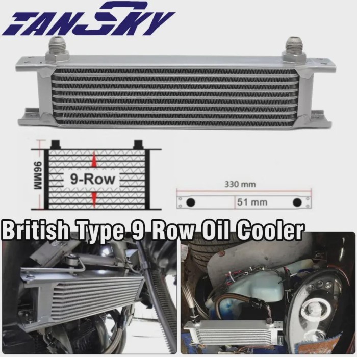 TANSKY Universal Oil Cooler Universal 9 Row AN8 Engine Transmission Trust Oil Cooler British Type T