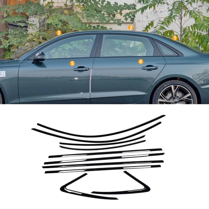 Car Exterior Window Strip Trims Seal Belt Cover For Audi A4 S4 2020-2024 Sedan 4-Door Gloss Black W