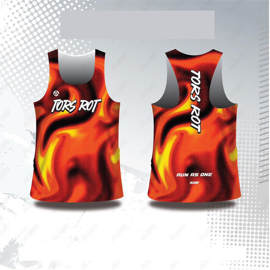 เสื้อวิ่งทรงตัวแห้งเร็วใยโพลีเอสเตอร์ ลายเปลวไฟ TORS ROT RUN AS ONE สำหรับนักวิ่งทีม