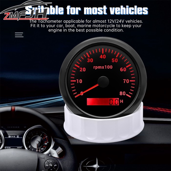Waterproof 85mm Tachometer 3000/4000/6000/7000/8000 RPM Tacho Gauge For Marine Boat Car 7 Colors Ba