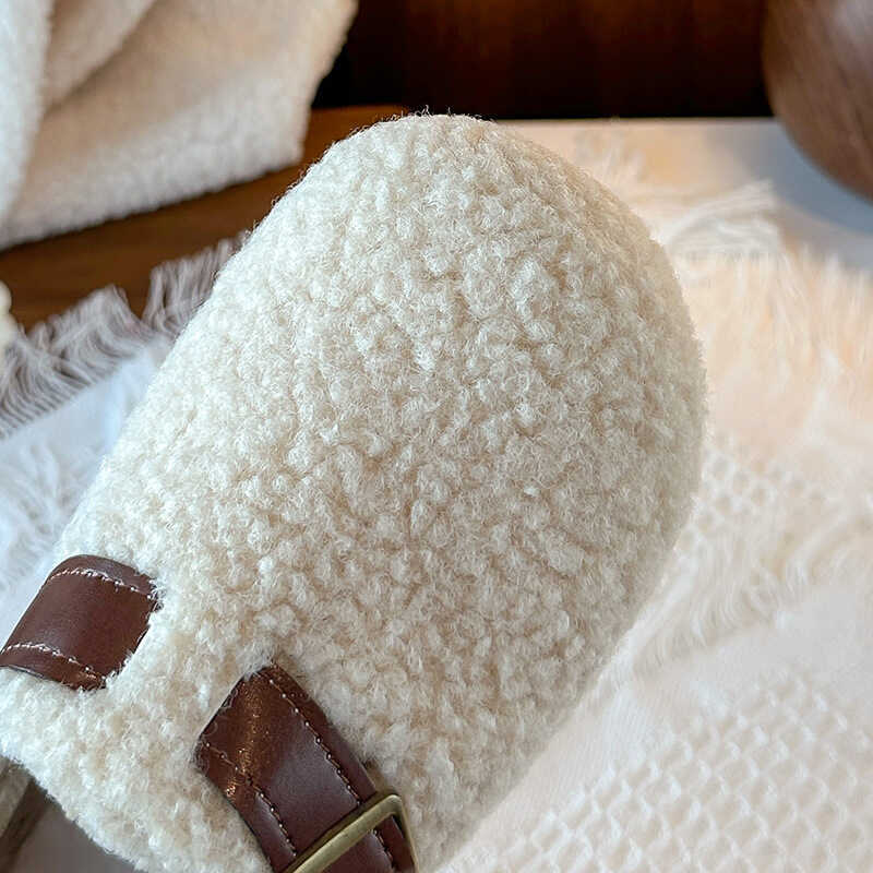 Girls Furry Shoes 2025 Winter Fleece-Fleece Warm Childrens Birkenstock Shoes Lamb Wool Cold-Proof Gi