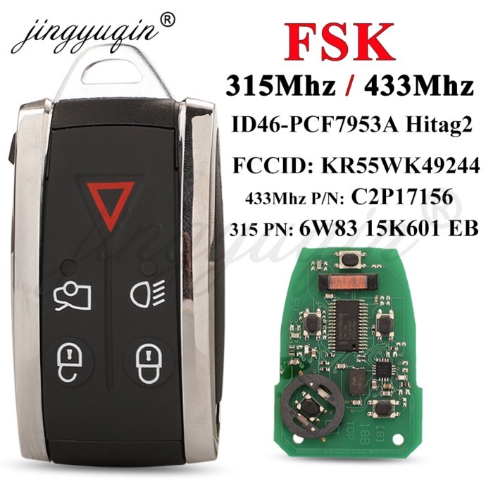 jingyuqin Remote Car Key 5Buttons For Jaguar XF XFR XK XKR XJ8 XK8 2007+ 315/433MHZ FSK ID46 KR55WK