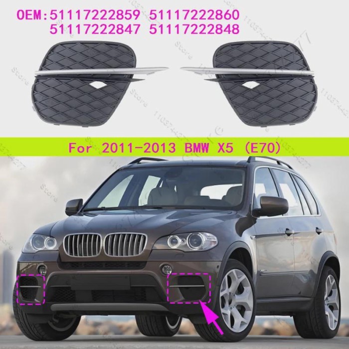 For 2011-2013 BMW X5 (E70) xDrive 35i 35d Front Bumper Grille Fog Light Covers 51117222859 51117222