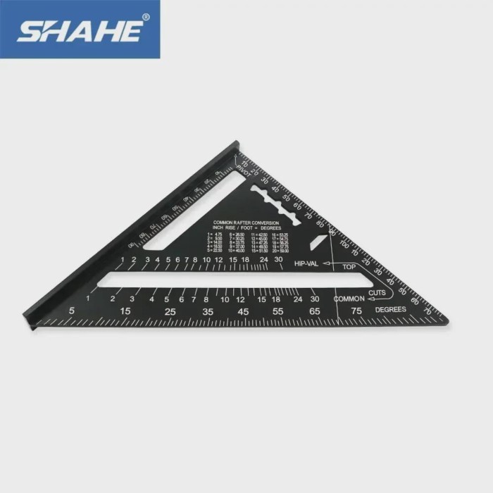 7 Inch Triangle Ruler Black Triangle Ruler Rafter Square Protractor High Precision Aluminum Alloy T