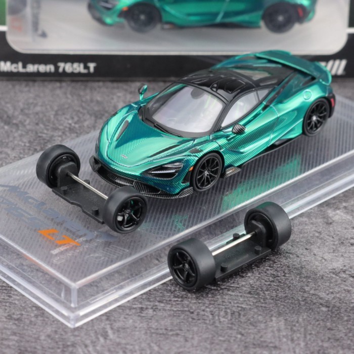 CM 1: 64 Mclaren Mclaren 765LT ชุบคาร์บอนเต็มสีเขียวรถรุ่น
