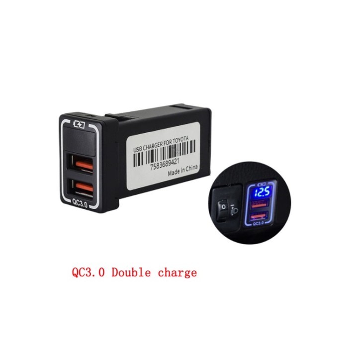1pc USB Charger Car Interface Socket Double Connector Double QC3.0 Voltage Display For TOYOTA RAV4
