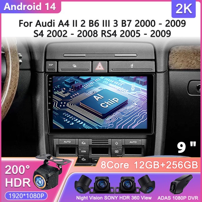 Android 14 For Audi A4 II 2 B6 III 3 B7 2000 - 2009 S4 2002 - 2008 RS4 2005 - 2009 Car Radio Multim