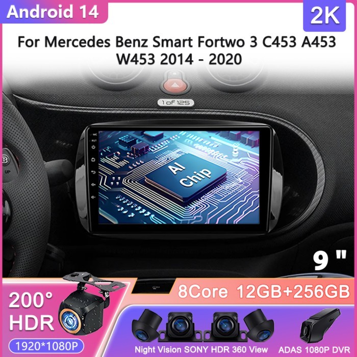 Android 14 For Mercedes Benz Smart Fortwo 3 C453 A453 W453 2014 - 2020 Car Radio Multimedia Video P