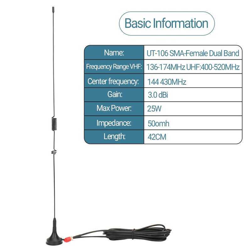▥ Ut-106Uv Walkie Talkie Car Antenna Sma-Female Dual Band For  Uv-5R Bf-888S Uv-21 PRO V