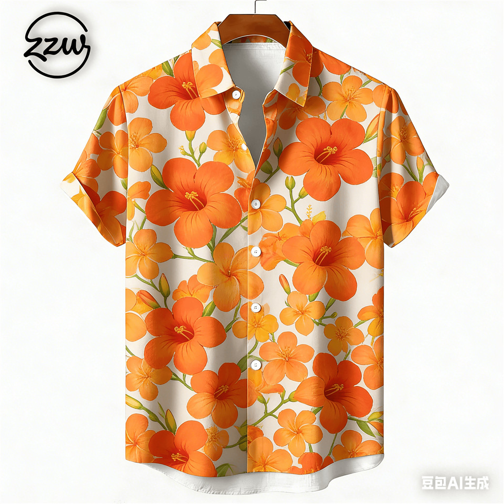 เสื้อยืดสไตล์ฮาวาย พิมพ์ลายดอกไม้แบบทรอปิкал สินค้าใหม่ ใส่ได้ทุกวัน ราคา ถูกที่สุด ดีลบีเคเค แกลเลอรีภาพที่ 2
