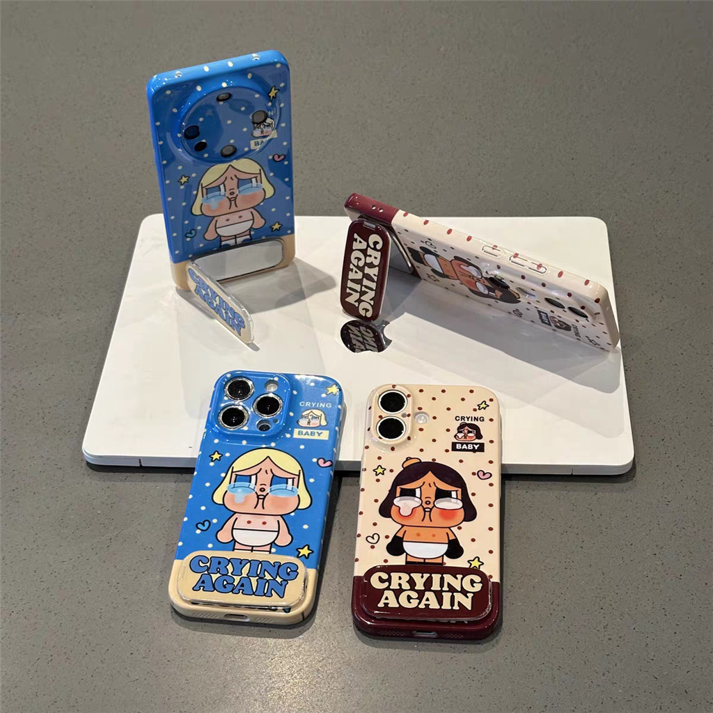 ร้องไห้เด็กเคสโทรศัพท์สําหรับVIVO X90 X80 X70 X50 S1 PRO X60 T1หรูหรากระจกยืนเคสโทรศัพท์ปกแข็ง