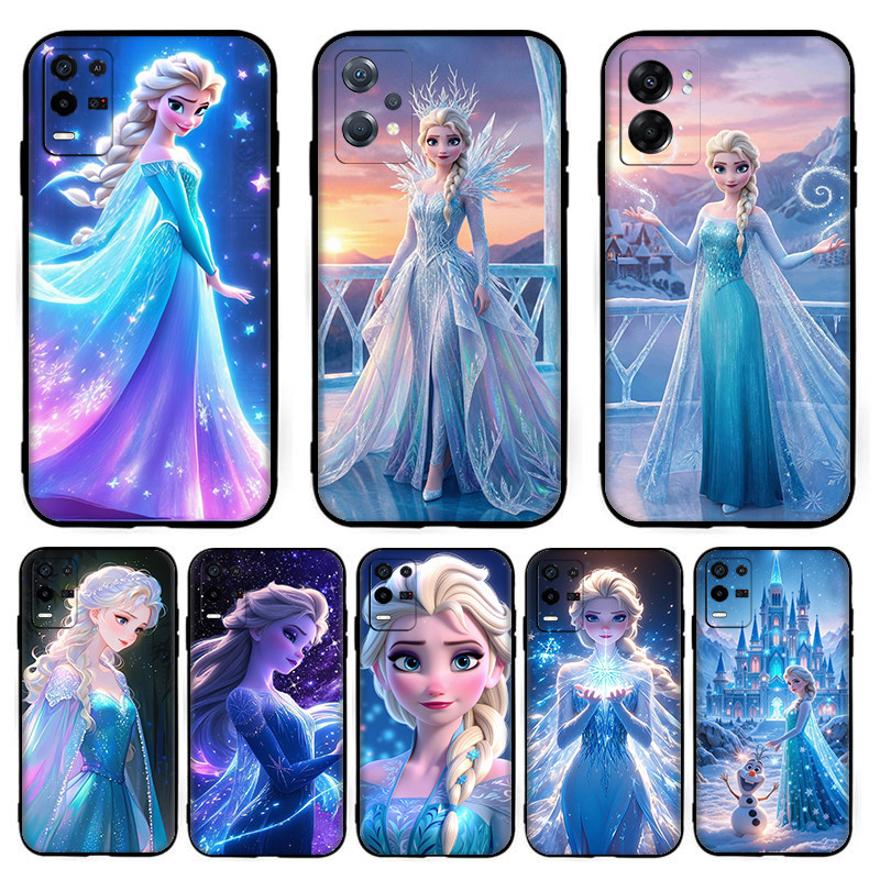 ซิลิโคนสีดําTPUเคสโทรศัพท์การ์ตูนแช่แข็งElsa[T-6] สําหรับRealme C85 C75x C75 C71 15X