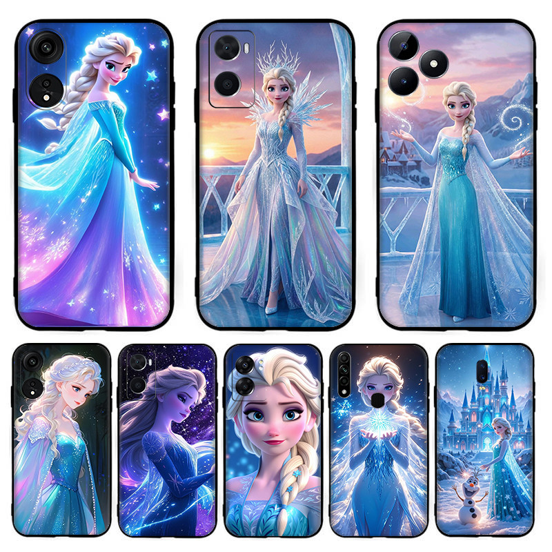 ซิลิโคนสีดําTPUเคสโทรศัพท์การ์ตูนแช่แข็งElsa[T-6] สําหรับOPPO R9 F1 Plus R9S Reno 2 2Z 2F 3 4 Pro 5 