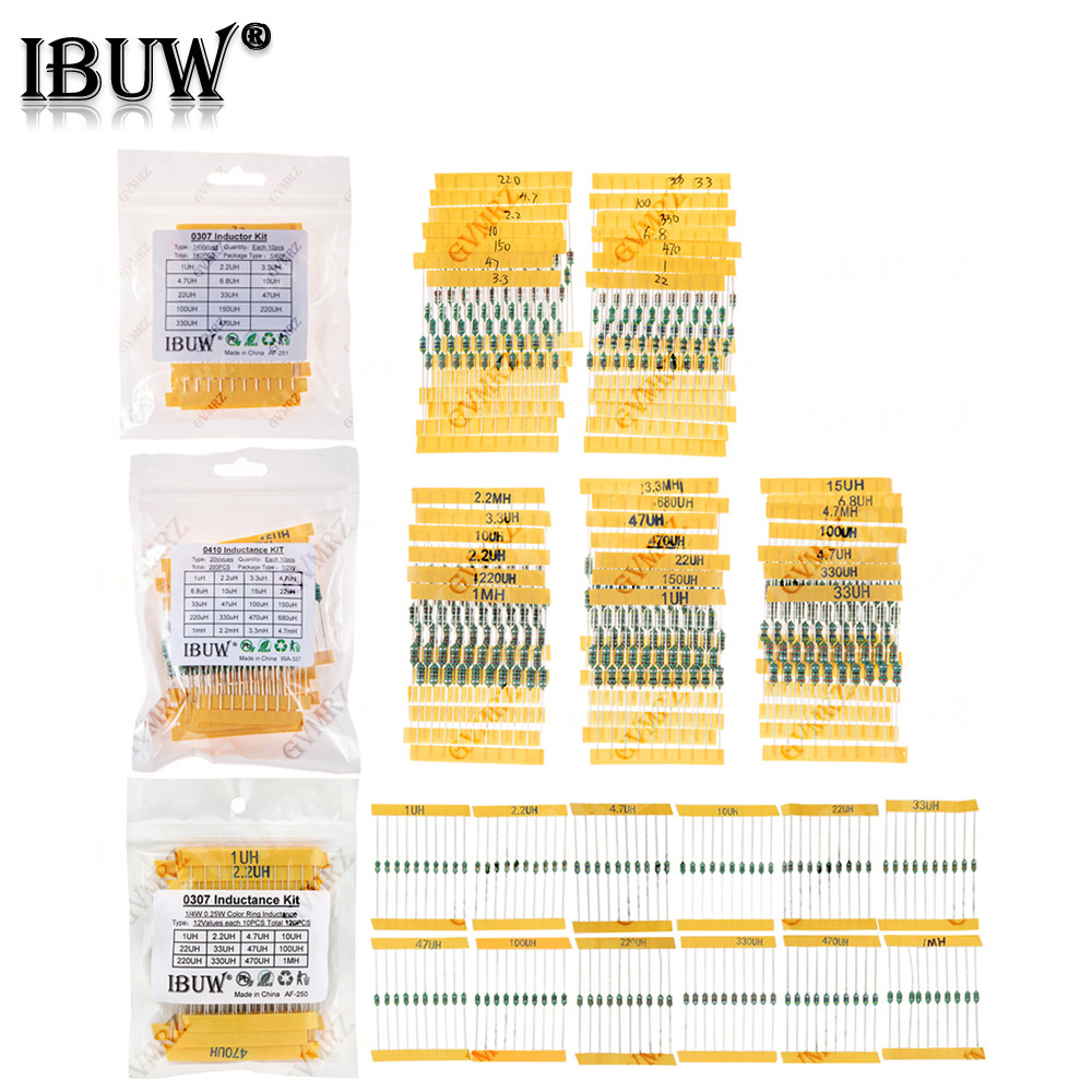 แหวนสี Inductor Assortment 0307 1/4W 041 1/2W 1UH 10UH 100UH ตัวเหนี่ยวนําชุดสารพันชุด