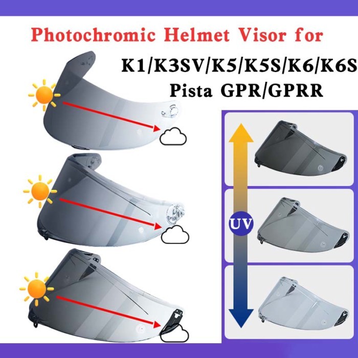 Photochromic Helmet visor for AGV K1/K3SV/K5/K5S/K6/K6S Replacement visor Pista GPR/GPRR CORSA R Vi