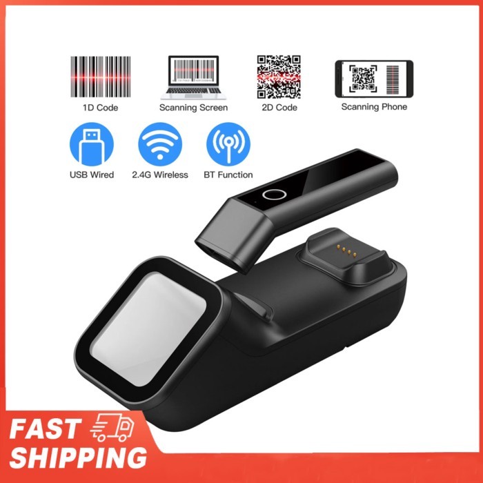 Handheld 3-in-1 Barcode Scanner 1D/2D/QR Bar Code Reader Support BT & 2.4G Wireless and USB Wired W
