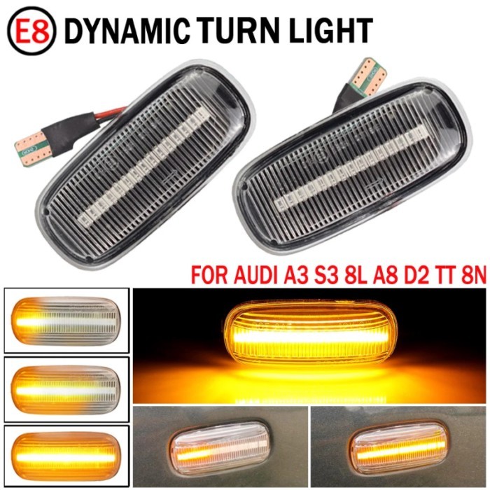2Pcs Car Dynamic Flashing Blinker Side Marker Light For Audi A2 A3 8L A4 B5 A6 4B C5 A8 4D TT 8N Fl