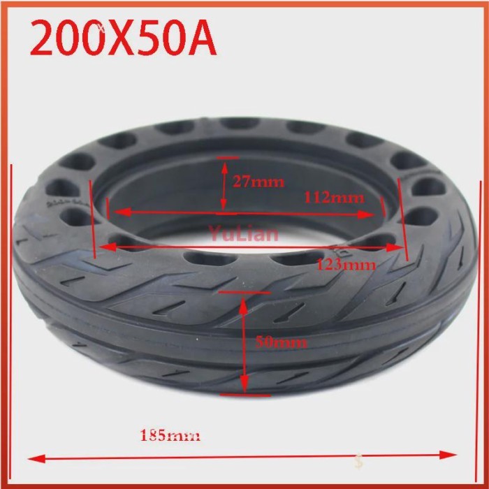 200x50 Solid Tubeless Rubber Tire 8 x 2 inch 8" for Folding Electric Scooter 8-inch E-Scooter Pocke