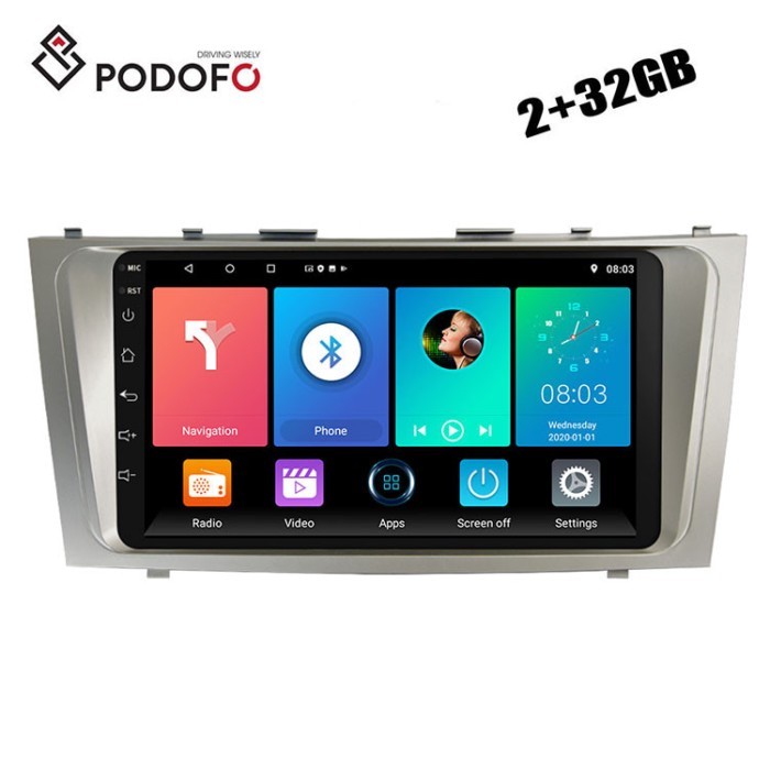 Podofo 9'' Android 11 2+32G Car Radio Video Stereo GPS Navigation WIFI HD 2.5D Tempered Glass for T