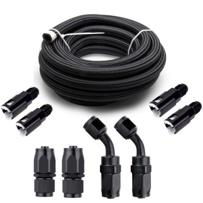Haofa custom flexible an6 6an -6 black nylon braided rubber fuel line kit with -6 AN hose ends for