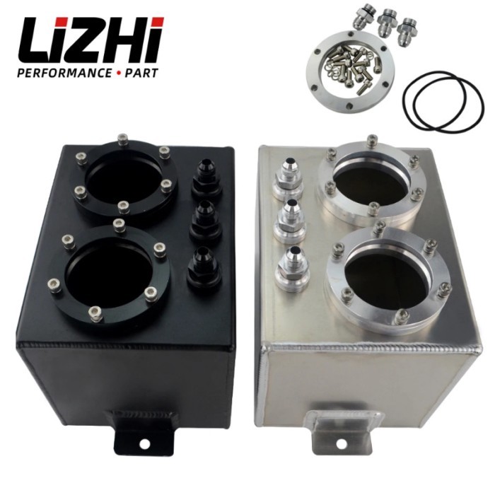LIZHI RACING - 3L Dual BILLET ALUMINUM FUEL SURGE TANK / SURGE TANK Without 044 FUEL PUMP SILVER OR
