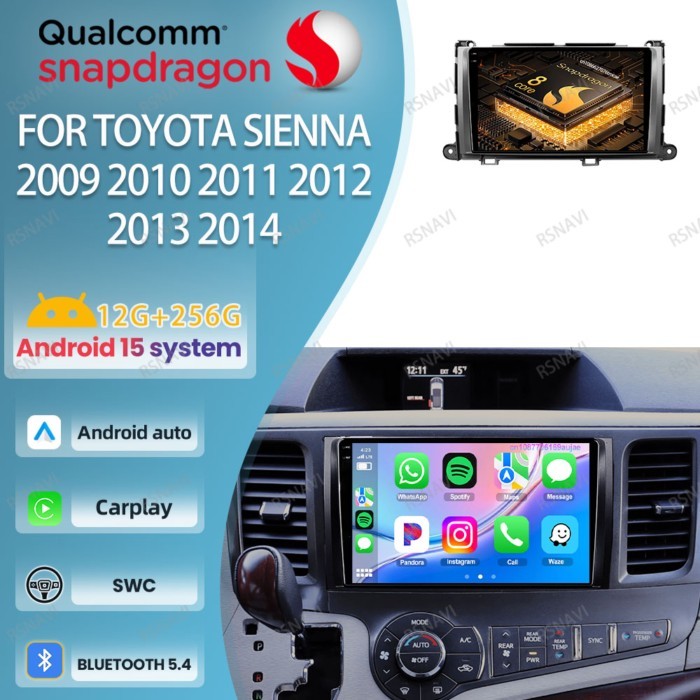 Android 15 Car Radio For Toyota Sienna 2009 - 2012 2013 2014 Multimedia Systems 5G WIFI DSP 8 Core