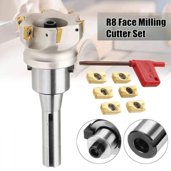 Face Milling Cutter Spindle R8-FMB27 British 7/16 with 80mm Right Angle Cutter Apmt1604 Blade 6 Tab