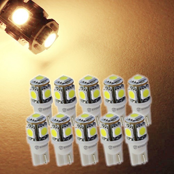10PCS T10 5050 5SMD 5 SMD Warm White LED Car Light Wedge Lamp Bulbs Super Bright DC 12V 24V