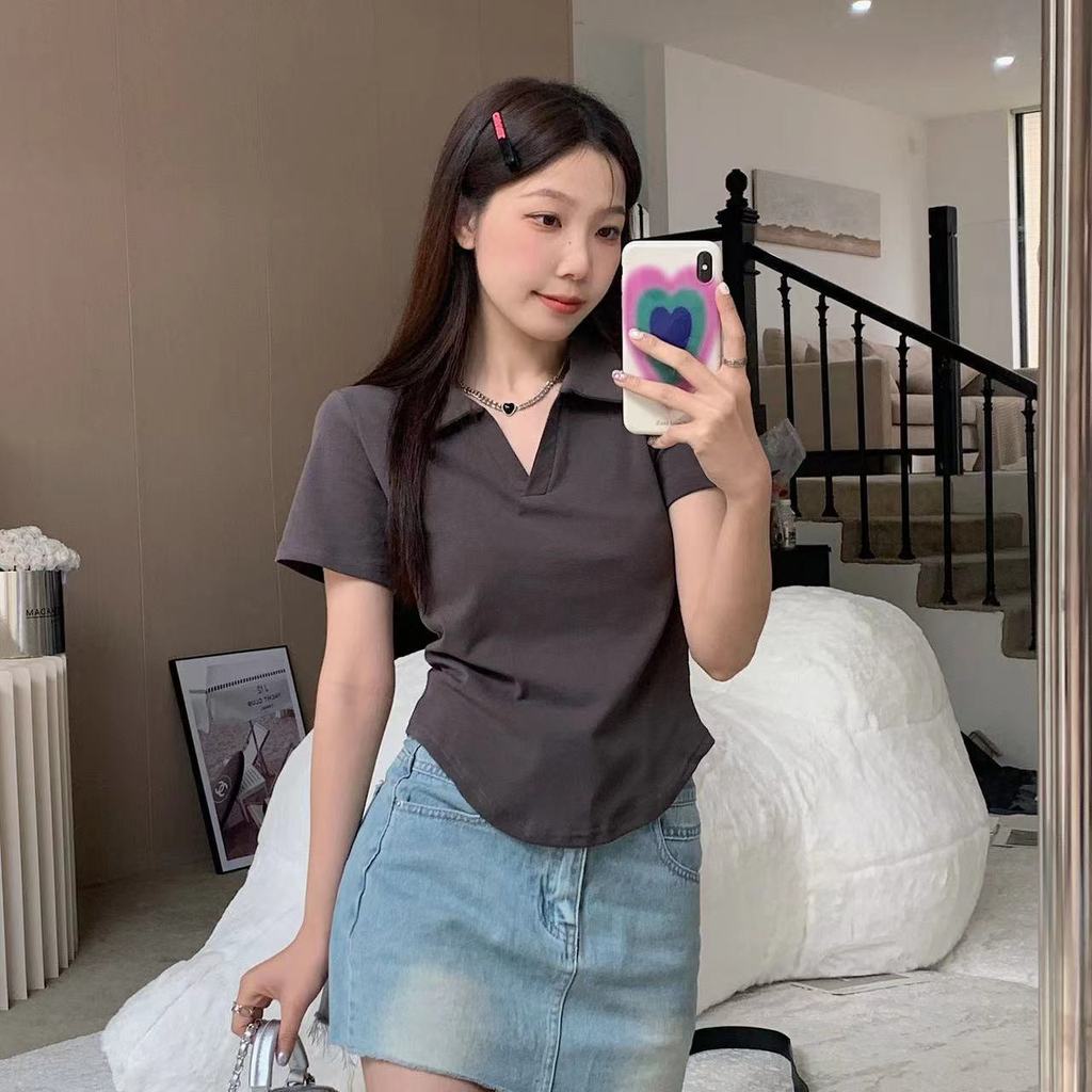เสื้อยืดแขนสั้นคอลูก.Pod สำหรับผู้หญิง สไตล์เกาหลี พร้อมสวมใส่ เหมาะสำหรับฤดูร้อน