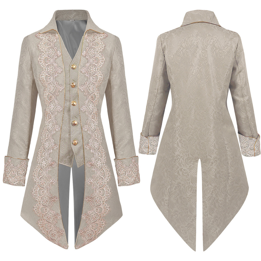 ฮาโลวีนผู้ชาย Steampunk Medieval Jacket Gothic Victorian Era Frock Coat Uniform