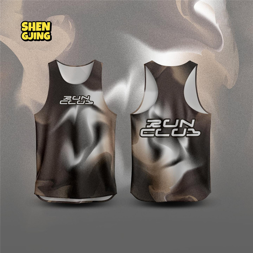 เสื้อกล้ามสีควันบุหรี่ "RUN CLUB" Racerback สีน้ําตาล