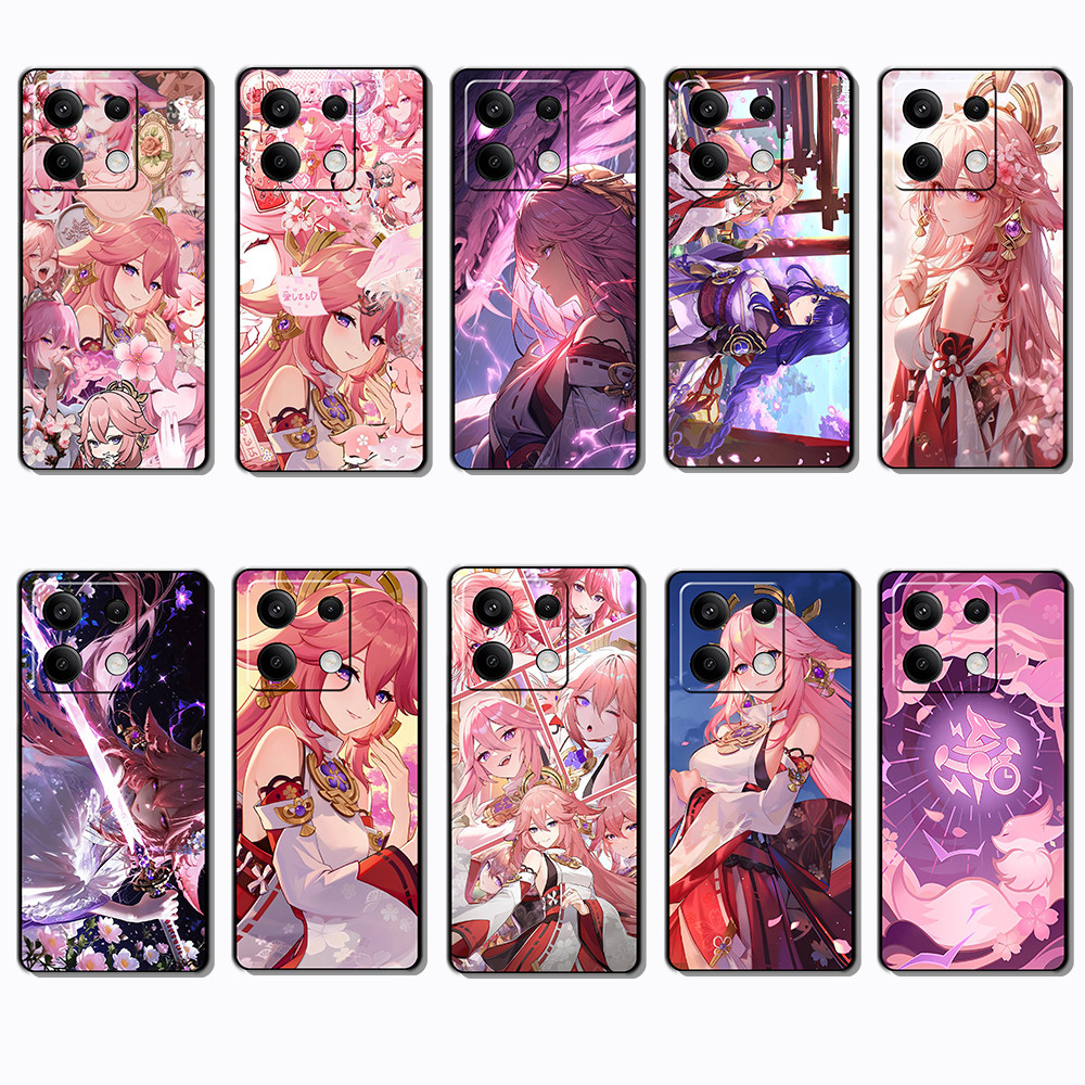 สําหรับ Xiaomi POCO X6 M6 F6 Pro Redmi Turbo 4 Pro VS11 Yae Miko Slim Black Border TPU Soft Case | โ