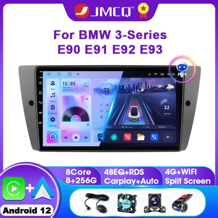 JMCQ Android 12 Car Radio For BMW 3-Series E90 E91 E92 E93 Wireless CarPlay Android Auto Multimedia