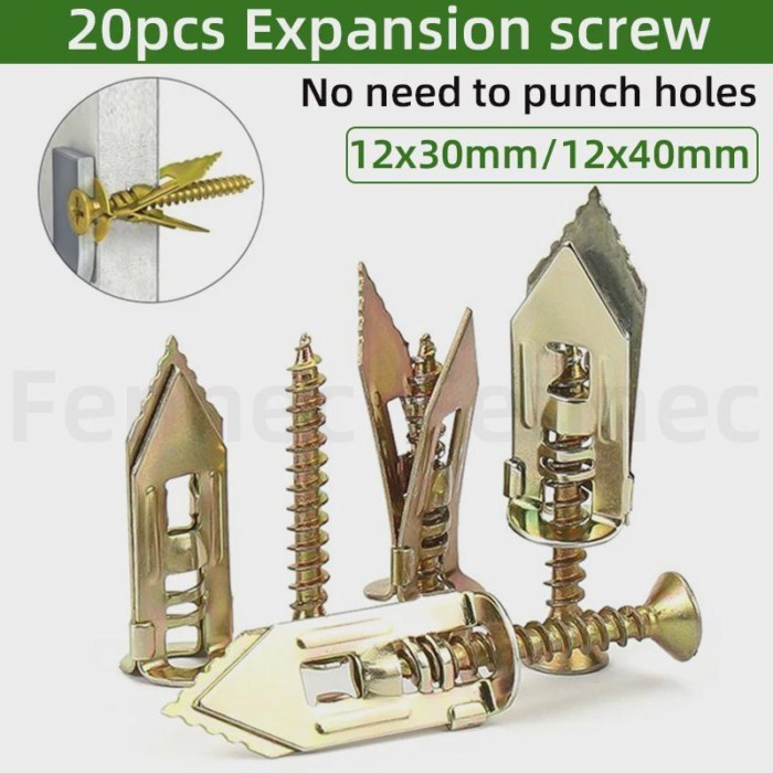 20pc Self Drilling Drywall Anchors Expansion Screws Gypsum Board Cement Board Expansion Nails 12x30
