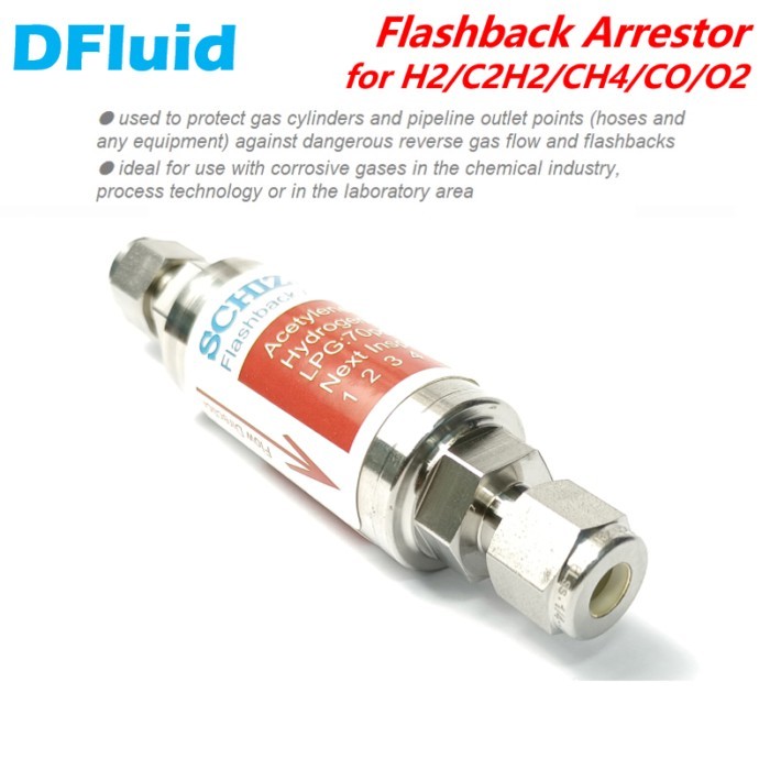 SS316 Flashback Arrestor FBA Hydrogen Acetylene H2/C2H2/CH4/O2/LPG 1/4 3/8 1/2 inch Tube Fitting St